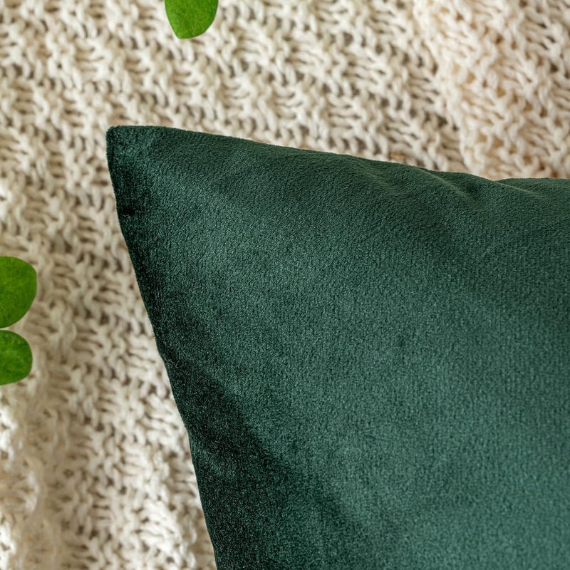 EMEMA Velvet Cushion Cover, Decorative Sofa Cushion Cover, Back Cushion Cover, Cushion Cover with Hidden Zip for Sofa, Bedroom, Set of 2 40 x 60 cm, Dark Green - Image 2