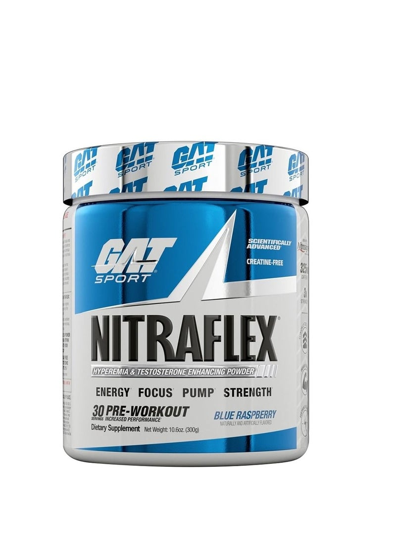 Gat Nitraflex Pre Workout, Improve Energy and Mental Focus, Blue Raspberry Flavor, 30 Servings
