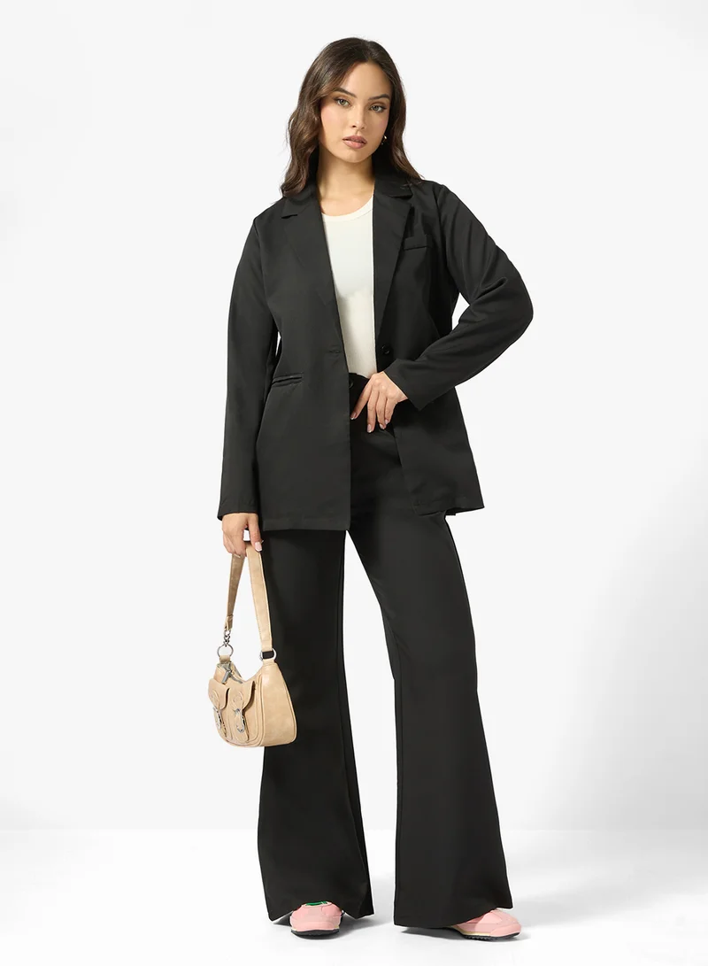 جينجر Tailored Relax Fit Blazer & Flared Pant Suit Set