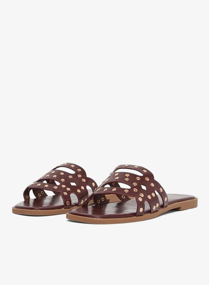 Styli Burgundy Studded Flat Sandals