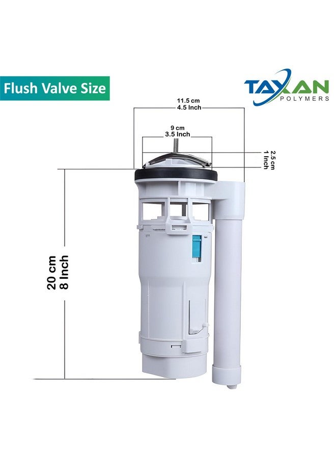 TAXAN POLYMERS Taxan Toilet Plastic Dual Flush Valve, Flush Siphon,Fill Valve With Toilet Repair Kit Abs Push Chrome Plated Button For Tank Commode Fixed Together Commode Cistern (8" Inch) - Image 3