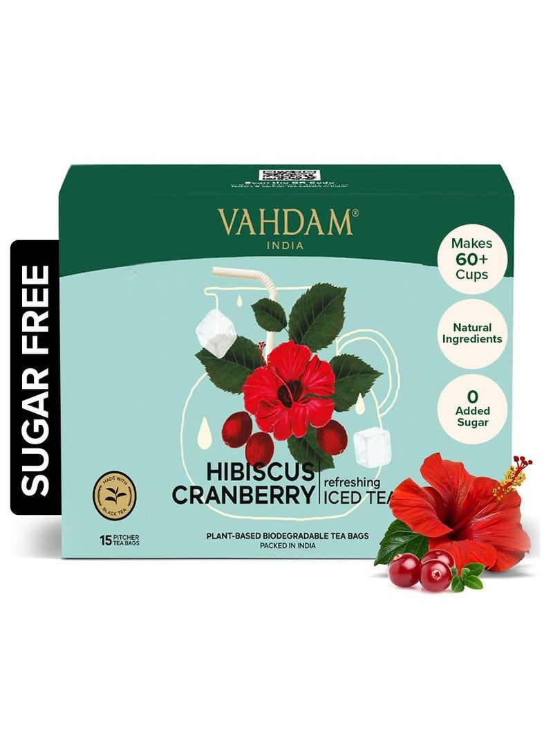 فادام شاي الكركديه بالتوت البري المثلج بالتوت البري 15 كيس شاي مثلج بالكركديه والتوت البري النقي الخالي من السكر القابل للتحلل الحيوي مثالي للموكتيلات والكوكتيلات - Image 1