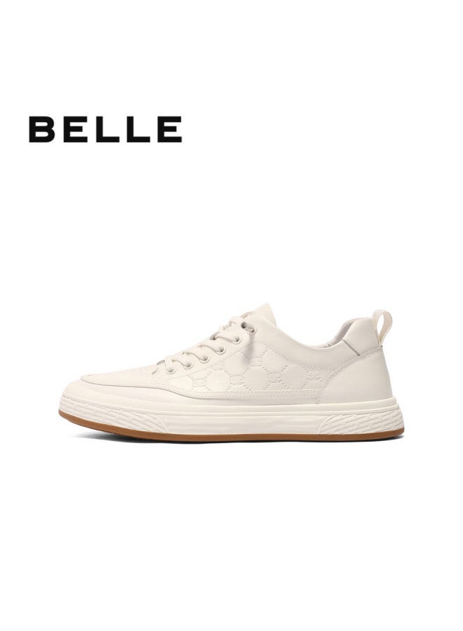 Belle Men's Casual Shoes Genuine Leather Embossed Slip-on Sneakers A1468am5 White - Single Layer A1930 39 - Image 1
