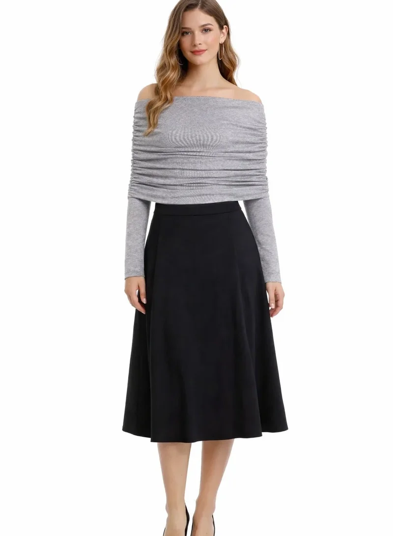 2تريندي توب رمادي بأكمام طويلة وفتحة عند الكتف