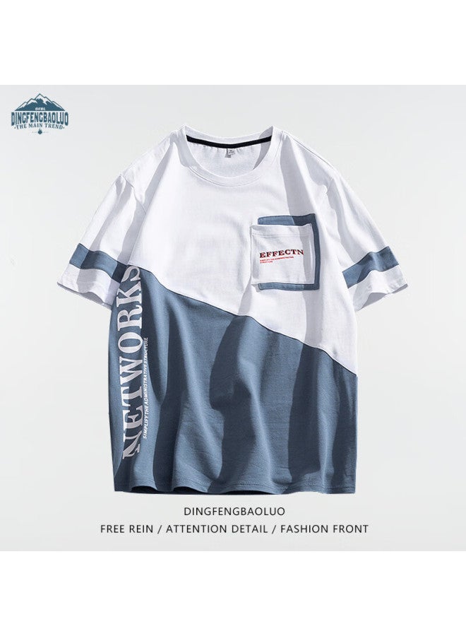 Dingfengbaoluo Short-sleeve T-shirt For Men, Summer Trendy Brand, Five-point Half Sleeve, Pure Cotton Tee, Top Clothing, Men's Wear, 21056 White 4XL - Image 3