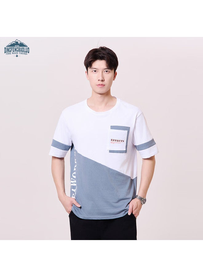 Dingfengbaoluo Short-sleeve T-shirt For Men, Summer Trendy Brand, Five-point Half Sleeve, Pure Cotton Tee, Top Clothing, Men's Wear, 21056 White 4XL - Image 2