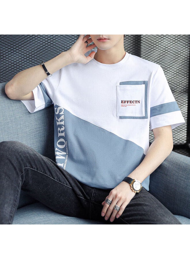 Dingfengbaoluo Short-sleeve T-shirt For Men, Summer Trendy Brand, Five-point Half Sleeve, Pure Cotton Tee, Top Clothing, Men's Wear, 21056 White 4XL - Image 1