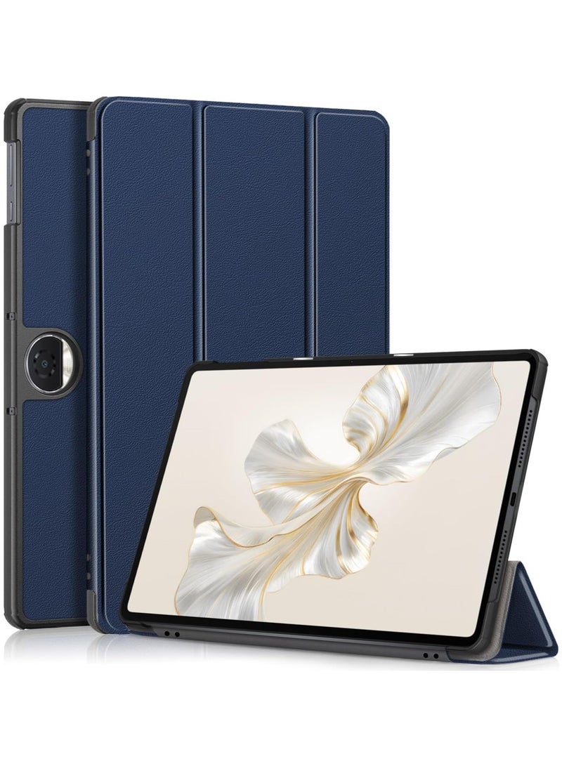 جراب جلدي قابل للطي ثلاثي الطي مع حامل مغناطيسي متوافق مع جهاز Honor Pad 9 مقاس 12.1 بوصة 2024 (أزرق داكن)