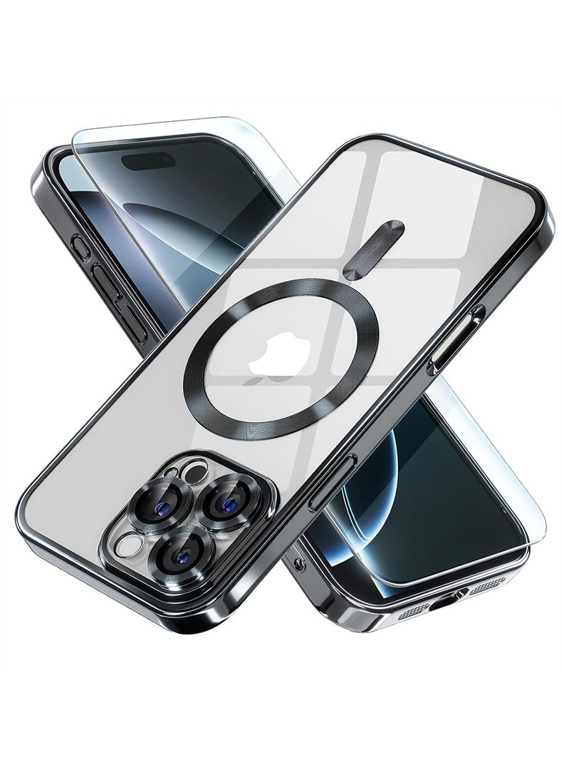 Theodor Magnetic Case for iPhone 16 Pro Max with MagSafe Drop Protection Full Camera Lens Protector And Clear Screen Protector Soft Clear Phone Case 6.9 inch - Black - Image 1
