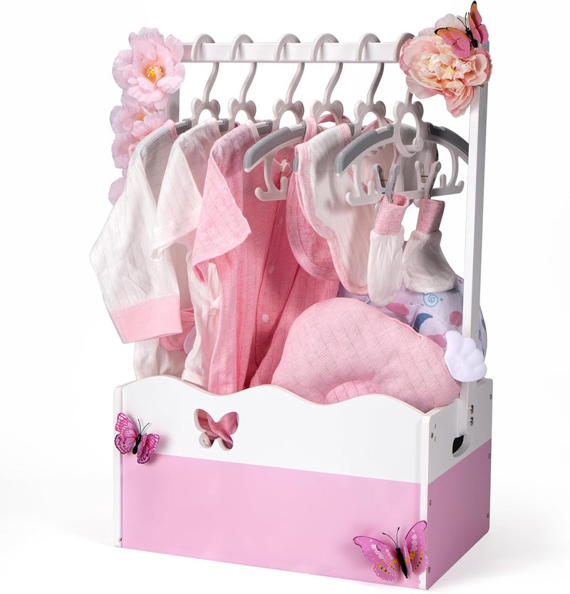 GiftAmaz Pink Wooden Baby Shower Crate Closet, Baby Storage Crate with Handle, Baby Shower Gifts Basket, Baby Welcome Box for Newborn Girls, Pregnancy Gifts for New Parents - Image 1