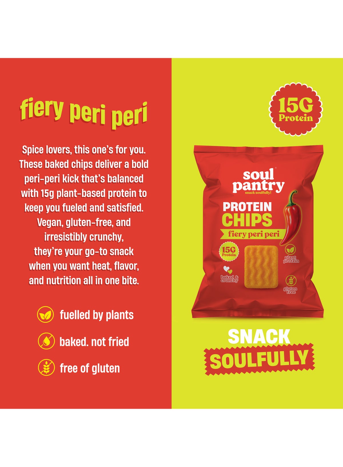 Soul Pantry Protein Chips, Peri Peri Flavor | High Protein, Gluten Free, Healthy Snack | Plant-Based Baked Chips, Non-Gmo, Pack Of 10