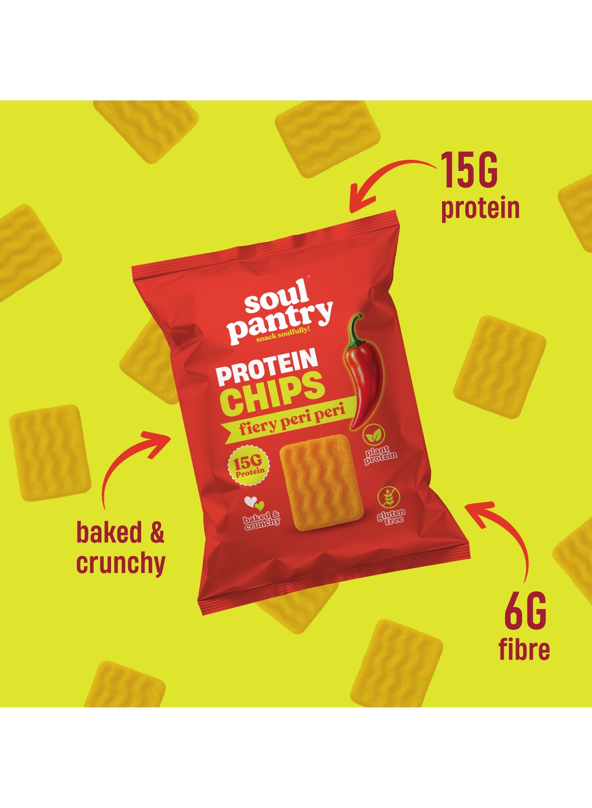 Soul Pantry Protein Chips, Peri Peri Flavor | High Protein, Gluten Free, Healthy Snack | Plant-Based Baked Chips, Non-Gmo, Pack Of 10
