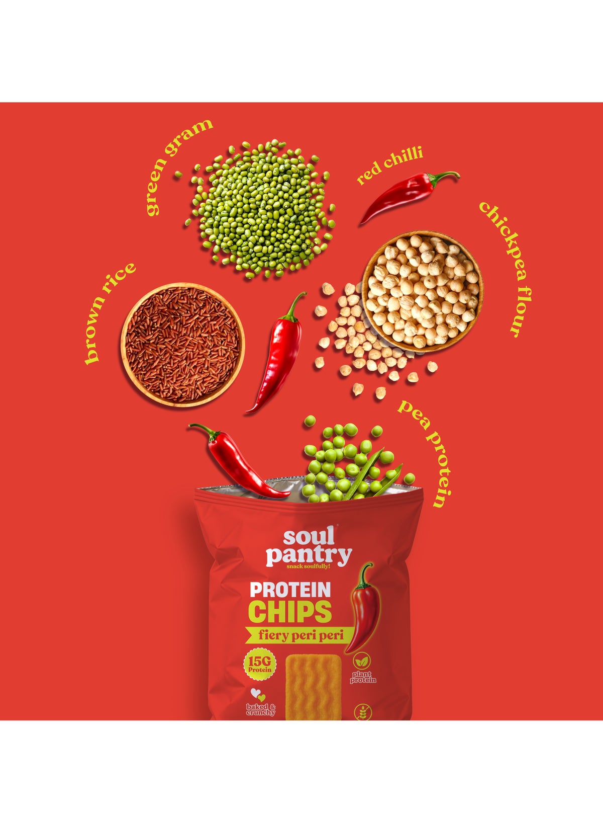 Soul Pantry Protein Chips, Peri Peri Flavor | High Protein, Gluten Free, Healthy Snack | Plant-Based Baked Chips, Non-Gmo, Pack Of 10