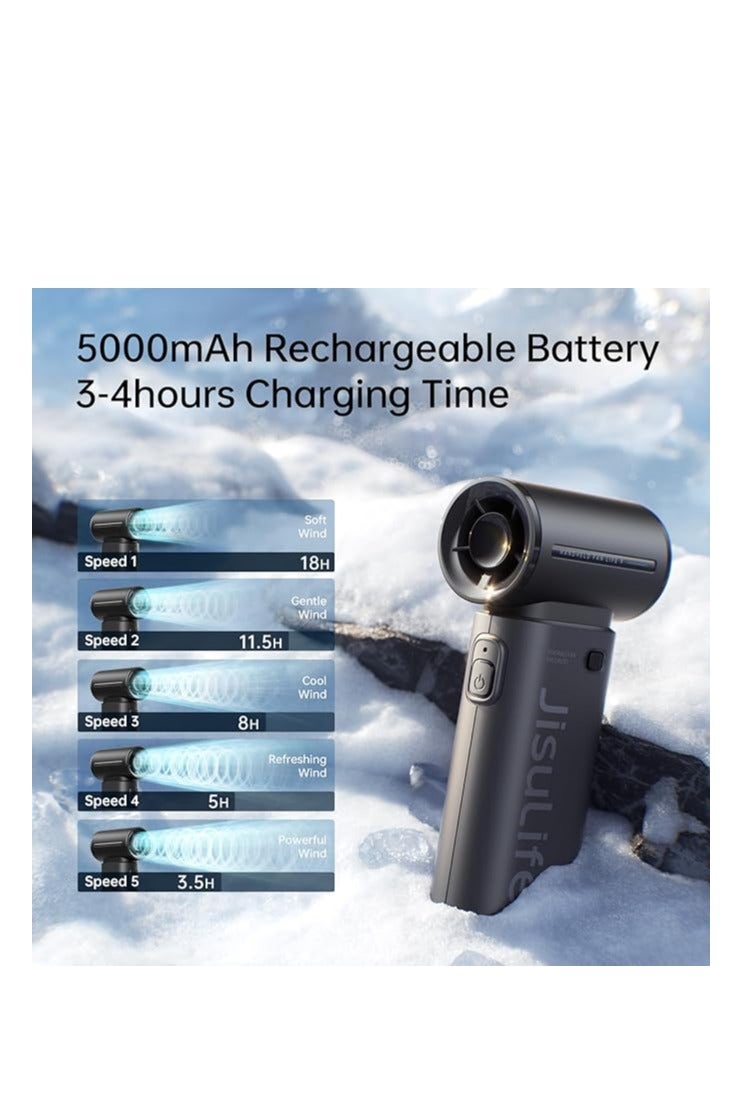 جيسيو لايف مروحة JISULIFE المحمولة باليد، قابلة لإعادة الشحن عبر USB صغير [مدة تبريد قصوى 18 ساعة]، بطارية صغيرة 5000 مللي أمبير/ساعة، مروحة مكياج/رموش شخصية، مروحة جيب بخمس سرعات للنساء والرجال والسفر والتخييم في الهواء الطلق، لون أسود - Image 3