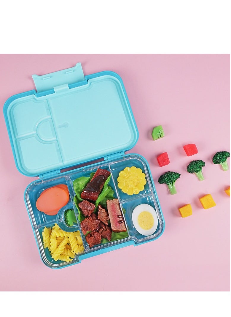 JWSISSIE Single Button Leak Proof Children's Bento Box Sealed And Fresh-Keeping 6 Compartments Plastic Lunch Box Sky Blue 800-1000ML  - Image 1
