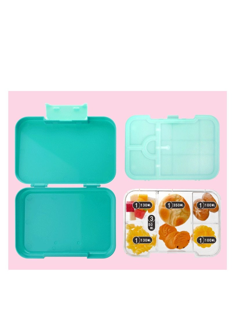 JWSISSIE Single Button Leak Proof Children's Bento Box Sealed And Fresh-Keeping 6 Compartments Plastic Lunch Box Sky Blue 800-1000ML  - Image 2