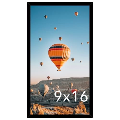 JCJMY 9x16 Picture Frame Black for Wall Hanging, Wall Mounting Horizontally or Vertically, 9 x 16 Wall Gallery Poster Photo Frame with Shatter Resistant Plexiglass, Black - Image 1