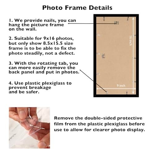 JCJMY 9x16 Picture Frame Black for Wall Hanging, Wall Mounting Horizontally or Vertically, 9 x 16 Wall Gallery Poster Photo Frame with Shatter Resistant Plexiglass, Black - Image 4