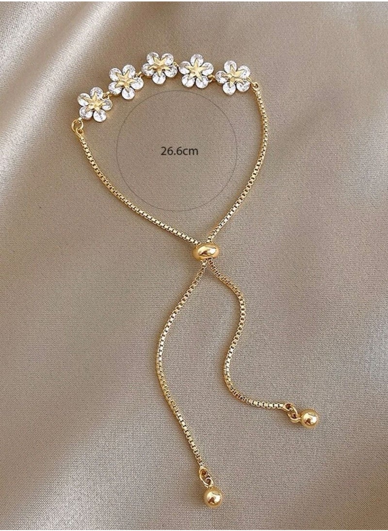 sixtyfour Gold Plated Cubic Zircon Flower Decor Bracelet For Women  - Image 3