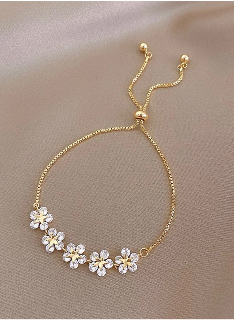 sixtyfour Gold Plated Cubic Zircon Flower Decor Bracelet For Women  - Image 1