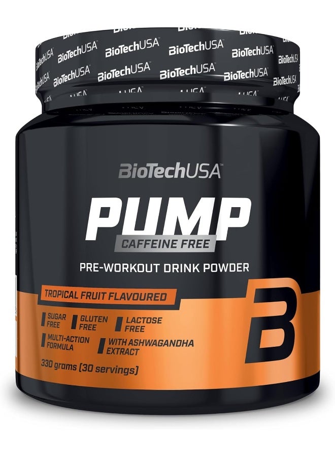 BioTechUSA Pump Caffeine Free | Energy, Concentration & Immune Support | 19 Active Ingredients | Pre-Workout Powder Drink 330g, Tropical Fruits - Image 1