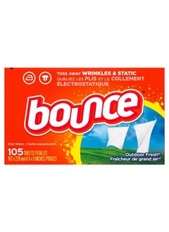 Bounce Dryer Sheets, 105 Sheets, Outdoor Fresh Scent Fabric Softener Sheets, Reduces Static, Softens And Fights Wrinkles  - Image 1