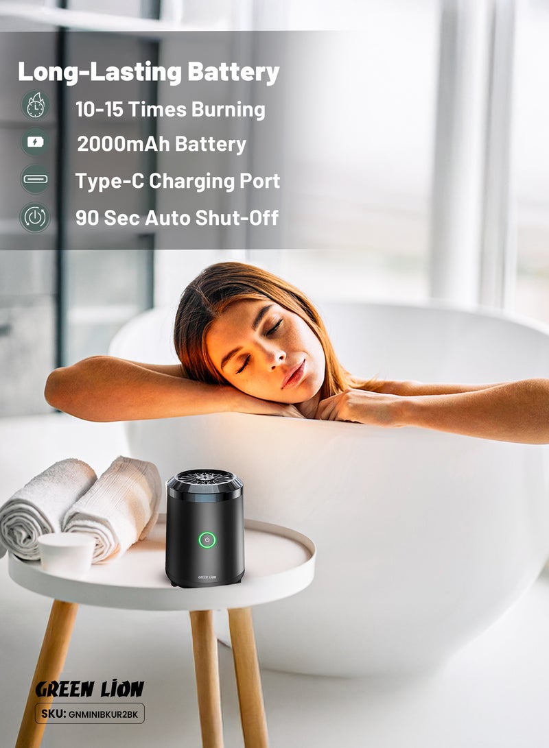GREEN LION Mini Bakhour 2 Rechargable Incense Burner / Bukhour / Luxury Scent  / Auto Off Feature / Type-C Charging / Compact & Portable / 10-15 Times Working Capacity / Accompanied by Fragrance / 2000mAh Battery - Black - Image 3