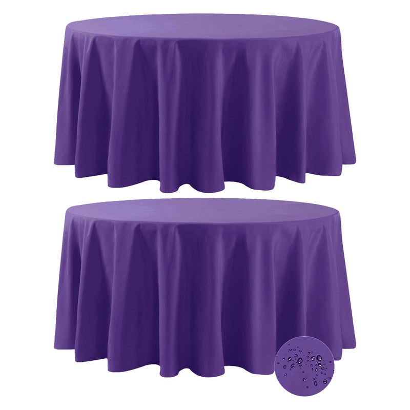 Fokitut 2 Pack Waterproof Round Tablecloth 132 Inch Stain Resistant and Wrinkle Polyester Table Cloth Fabric Table Cover for Kitchen Dining Wedding Party Holiday DinnerPurple