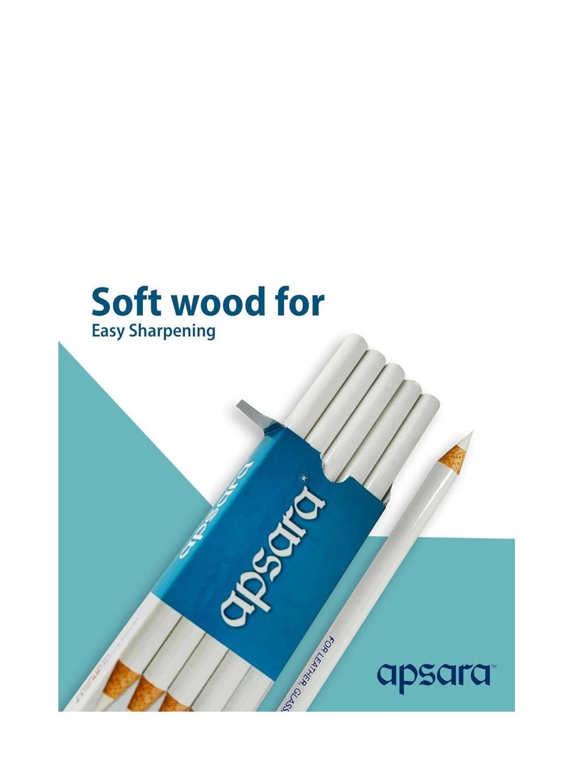 Apsara - Apsara Glass Marking Pencils, Long-lasting Use, Made of Quality Wood Material, Resistant to Water & Fading, Smooth & Practical to Use, Easy for Marking- White (Pack of 10) - Image 1