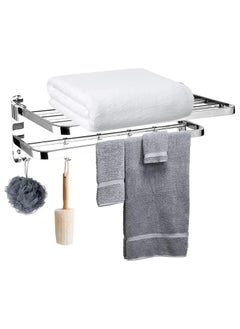 AUTOYSUR Bathroom Towel Rack Set with 5 Removable Hook,Folding Towel Bars Wall Mount Holder,Anti-rust Water-proof,SUS 304 Stainless Steel,Strong load-bearing,Toilet Bathroom Bath Towel Cleaning Tools Holder  - Image 1