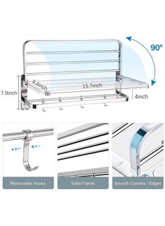 AUTOYSUR Bathroom Towel Rack Set with 5 Removable Hook,Folding Towel Bars Wall Mount Holder,Anti-rust Water-proof,SUS 304 Stainless Steel,Strong load-bearing,Toilet Bathroom Bath Towel Cleaning Tools Holder  - Image 2