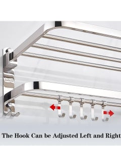 AUTOYSUR Bathroom Towel Rack Set with 5 Removable Hook,Folding Towel Bars Wall Mount Holder,Anti-rust Water-proof,SUS 304 Stainless Steel,Strong load-bearing,Toilet Bathroom Bath Towel Cleaning Tools Holder  - Image 3