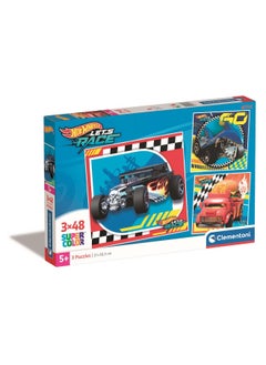 Clementoni Clementoni Hot Wheels Let's Race Super Color Jigsaw Puzzle Set (3 x 48 Pieces)  - Image 2