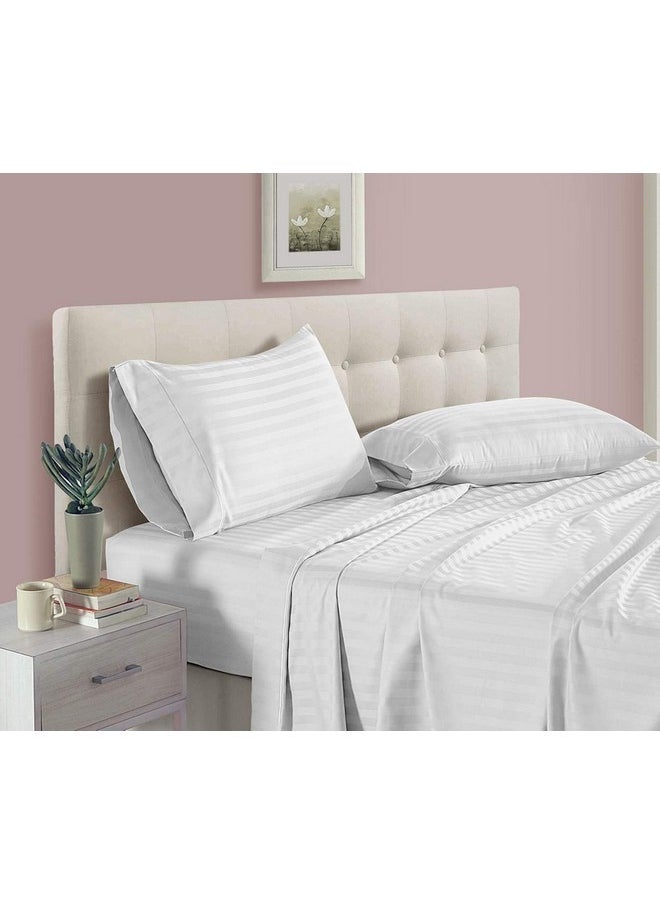 LINENWALAS LINENWALAS 300 TC 100% Cotton Satin Stripes Single Bed Sheet - Premium Hotel Bedsheet and 1 Pillow Covers Set for Hotels, Guest House & B&B (White)  - Image 4