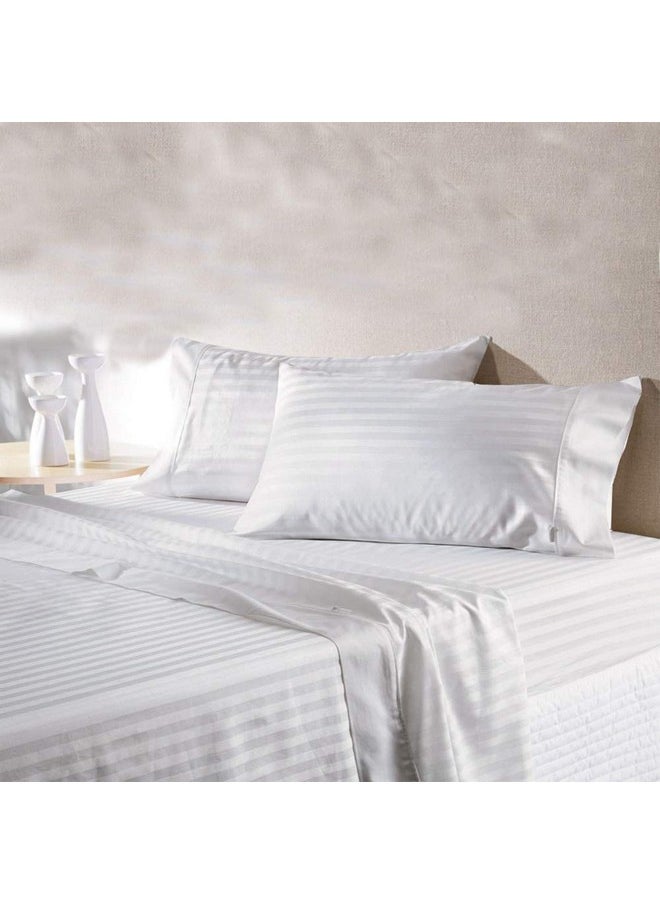 LINENWALAS LINENWALAS 300 TC 100% Cotton Satin Stripes Single Bed Sheet - Premium Hotel Bedsheet and 1 Pillow Covers Set for Hotels, Guest House & B&B (White)  - Image 3