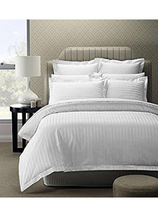 LINENWALAS LINENWALAS 300 TC 100% Cotton Satin Stripes Single Bed Sheet - Premium Hotel Bedsheet and 1 Pillow Covers Set for Hotels, Guest House & B&B (White)  - Image 1