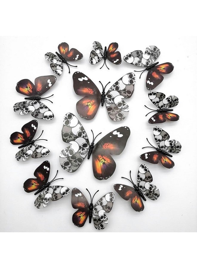 LRKNNO 12pcs Halloween Wall Decor 3D Stereo Butterfly Skull Wall Decal Removable Vintage Halloween Decorations Butterflies Skull Design Gothic Home Decor Spooky Halloween Stickers for Festival Party Decor - Image 5