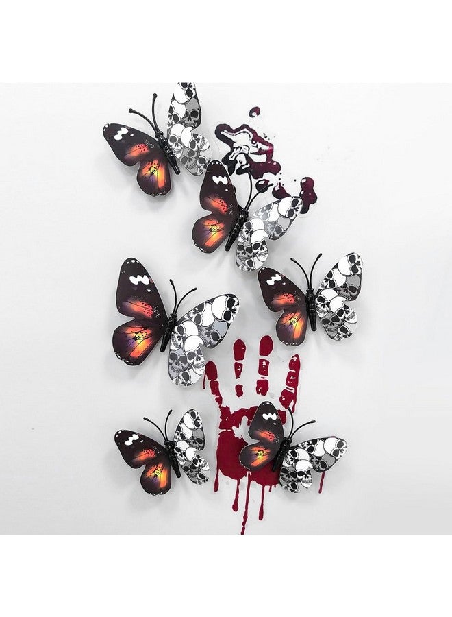 LRKNNO 12pcs Halloween Wall Decor 3D Stereo Butterfly Skull Wall Decal Removable Vintage Halloween Decorations Butterflies Skull Design Gothic Home Decor Spooky Halloween Stickers for Festival Party Decor - Image 4