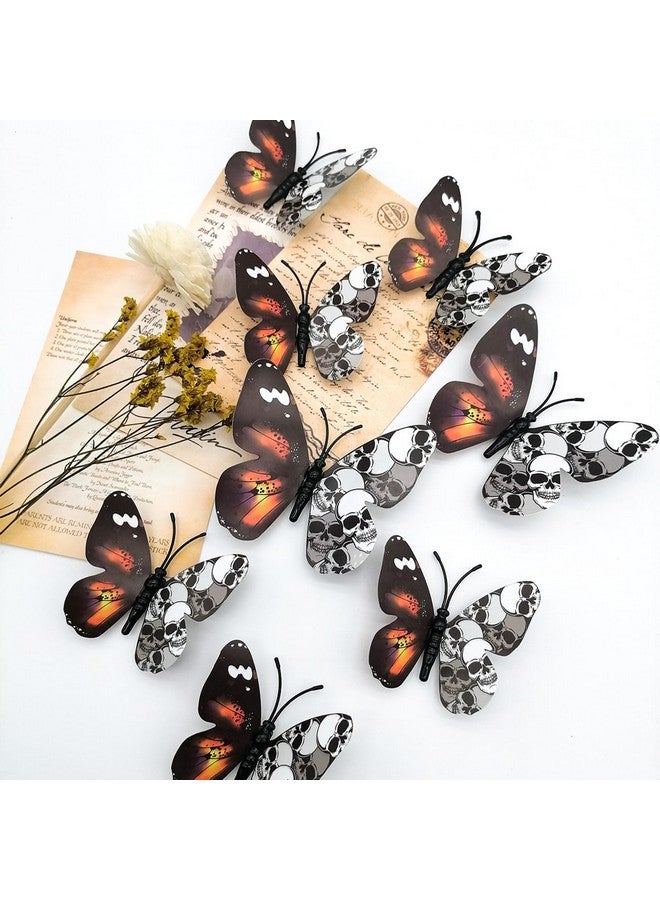LRKNNO 12pcs Halloween Wall Decor 3D Stereo Butterfly Skull Wall Decal Removable Vintage Halloween Decorations Butterflies Skull Design Gothic Home Decor Spooky Halloween Stickers for Festival Party Decor - Image 1