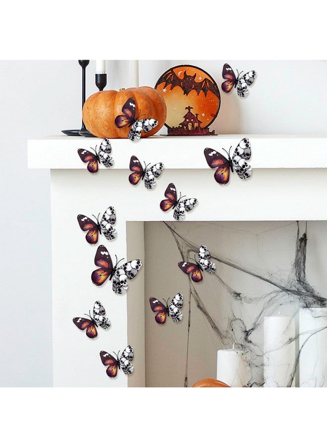 LRKNNO 12pcs Halloween Wall Decor 3D Stereo Butterfly Skull Wall Decal Removable Vintage Halloween Decorations Butterflies Skull Design Gothic Home Decor Spooky Halloween Stickers for Festival Party Decor - Image 2