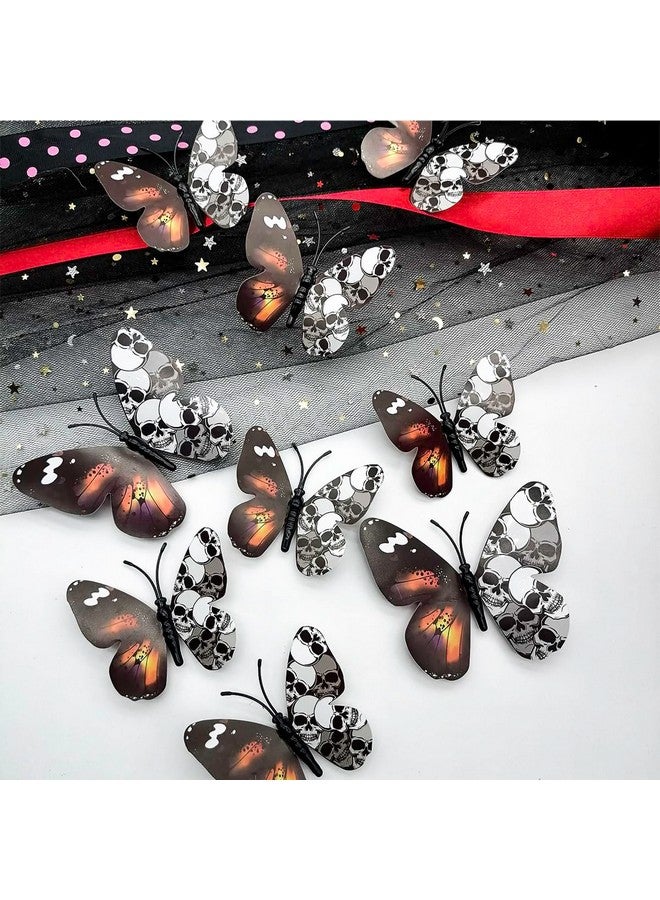 LRKNNO 12pcs Halloween Wall Decor 3D Stereo Butterfly Skull Wall Decal Removable Vintage Halloween Decorations Butterflies Skull Design Gothic Home Decor Spooky Halloween Stickers for Festival Party Decor - Image 3