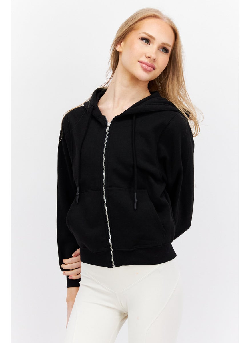 Don't Call Me Jennyfer - Women Hooded Long Sleeve Solid Sweatshirt, Black - Image 1