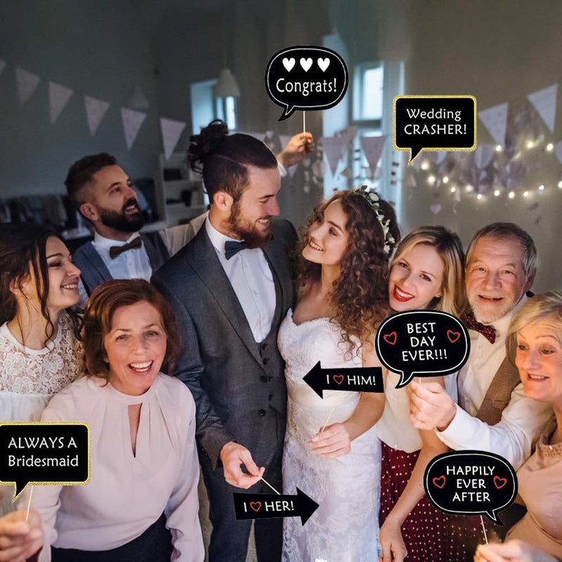 Coppthinktu 52PCS Wedding Photo Booth Props with Stick Bridal Shower Photo Booth Props Funny Photo Props, Wedding Party Supplies for Bride Groom, Bachelorette Party Decorations for Men Women Selfie Props - Image 5