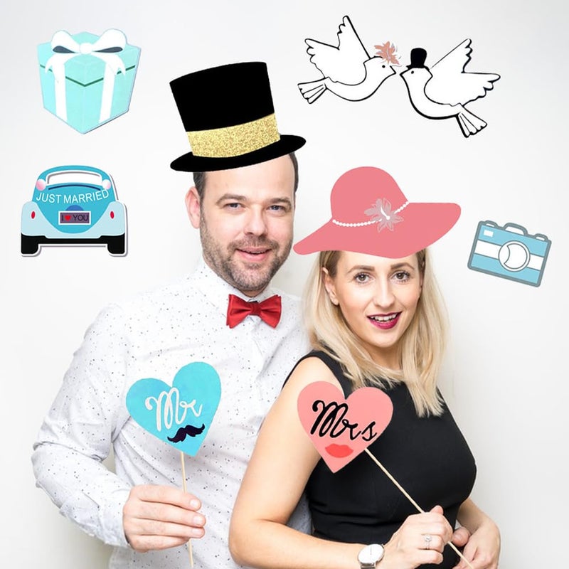 Coppthinktu 52PCS Wedding Photo Booth Props with Stick Bridal Shower Photo Booth Props Funny Photo Props, Wedding Party Supplies for Bride Groom, Bachelorette Party Decorations for Men Women Selfie Props - Image 4