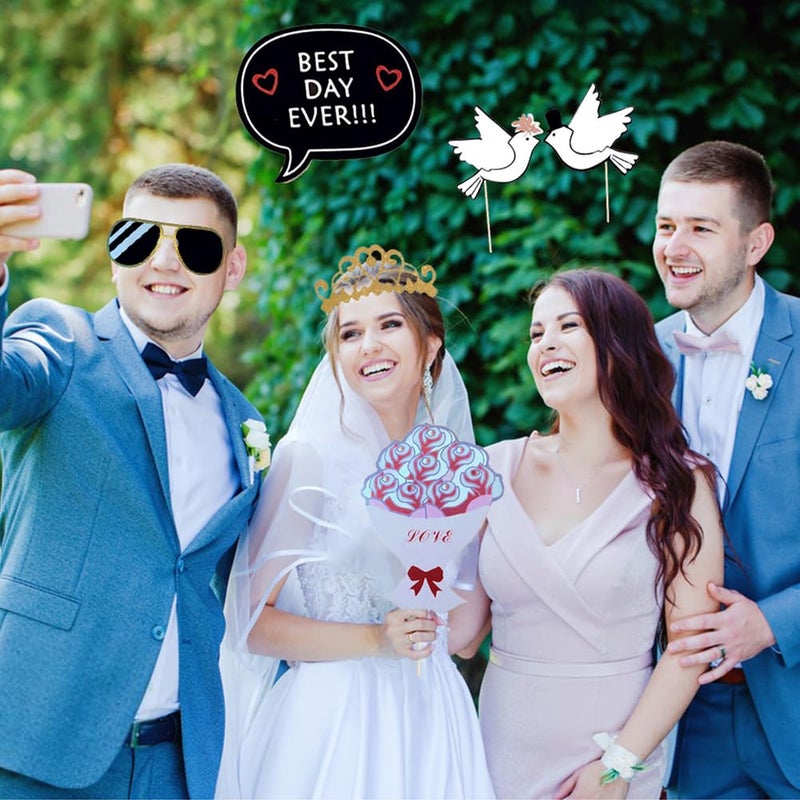 Coppthinktu 52PCS Wedding Photo Booth Props with Stick Bridal Shower Photo Booth Props Funny Photo Props, Wedding Party Supplies for Bride Groom, Bachelorette Party Decorations for Men Women Selfie Props - Image 2