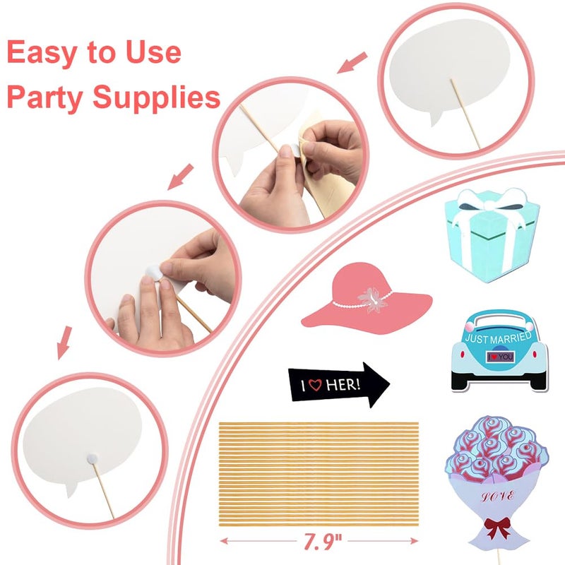 Coppthinktu 52PCS Wedding Photo Booth Props with Stick Bridal Shower Photo Booth Props Funny Photo Props, Wedding Party Supplies for Bride Groom, Bachelorette Party Decorations for Men Women Selfie Props - Image 3