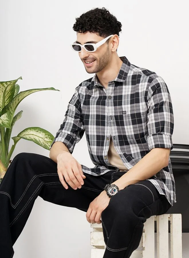 شركة المرآب الهندية Men Regular Fit Checkered Full Sleeves Cutaway Collar Casual Shirt
