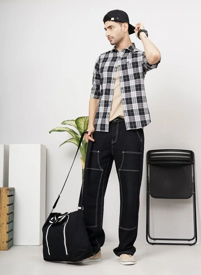 شركة المرآب الهندية Men Regular Fit Checkered Full Sleeves Cutaway Collar Casual Shirt