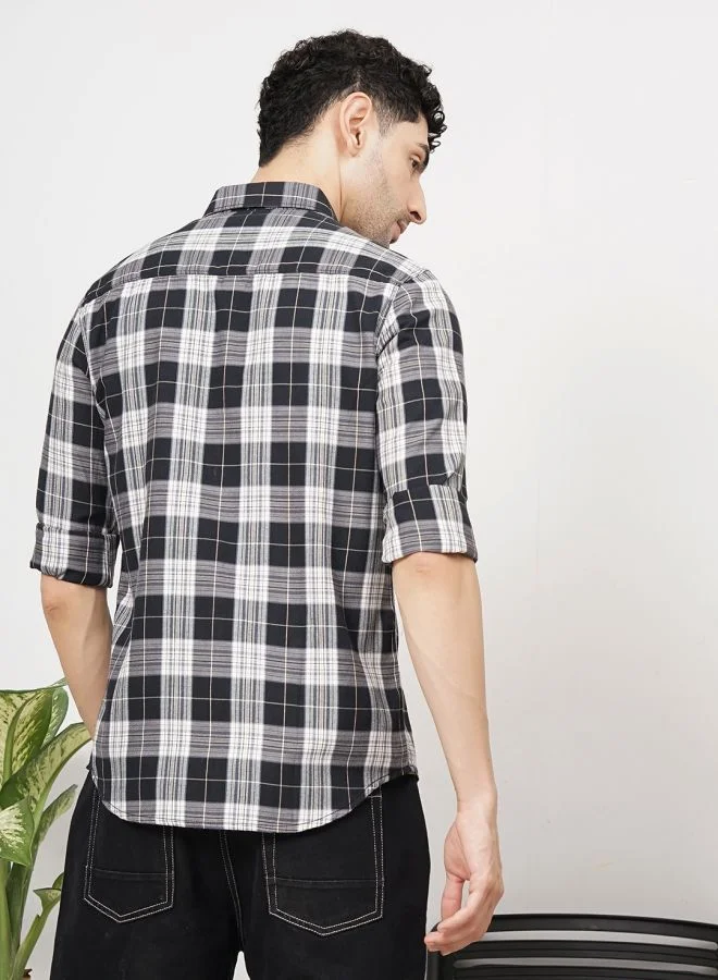 شركة المرآب الهندية Men Regular Fit Checkered Full Sleeves Cutaway Collar Casual Shirt