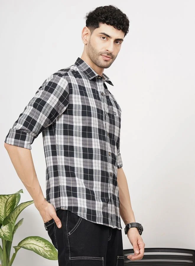 شركة المرآب الهندية Men Regular Fit Checkered Full Sleeves Cutaway Collar Casual Shirt